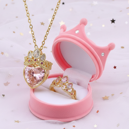 Set Anillo Collar Rapunzel Corona Rosa